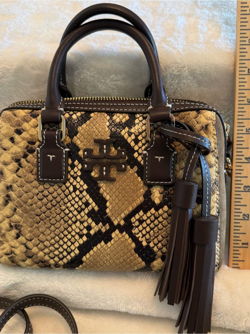 NWT. Tory Burch Snake Print Mini Crossbody Satchel with Two Straps - Picture 6 of 15